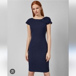 Ted Baker ZAMELDD Bow Detail Fitted Navy Sheath Dress  Size 4 Cap Sleeve